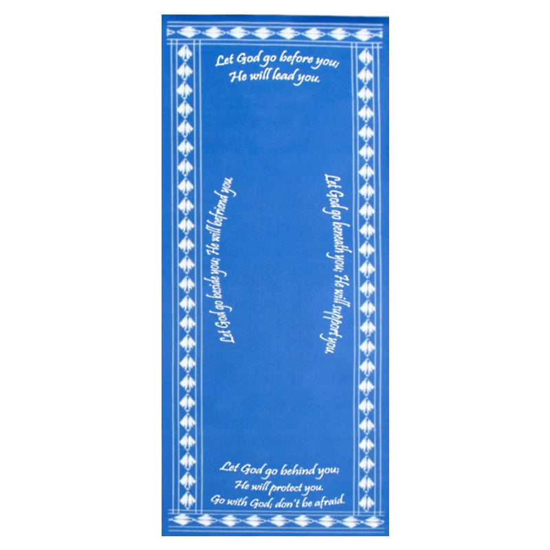 Blue Christian yoga mat with prayer of inspiration 