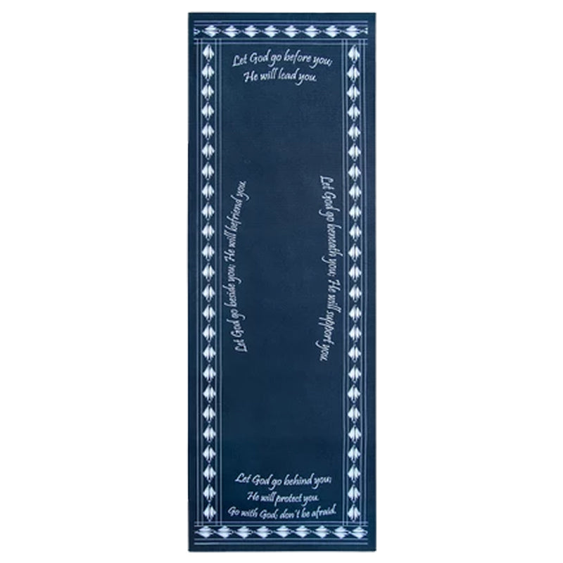 Blue Christian yoga mat with prayer of inspiration 